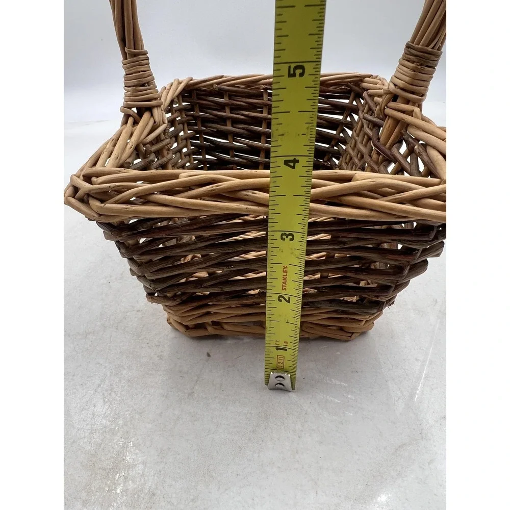 Small Rectangular Wicker Basket with Handle Natural Two-Tone Rustic Decor 9in